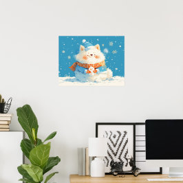 モフモフサモエドとミニ雪だるま ポスター