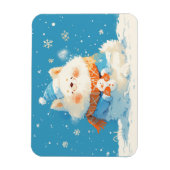 モフモフサモエドとミニ雪だるま マグネット (縦)