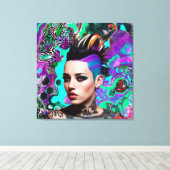 モホークパンクガール抽象芸術 キャンバスプリント (インサイチュ (ウッドフロア))