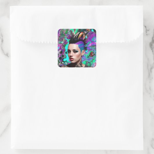 モホークパンクガール抽象芸術 スクエアシール (バッグ)