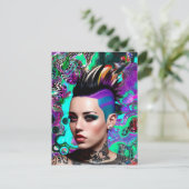 モホークパンクガール抽象芸術 ポストカード (スタンド正面)