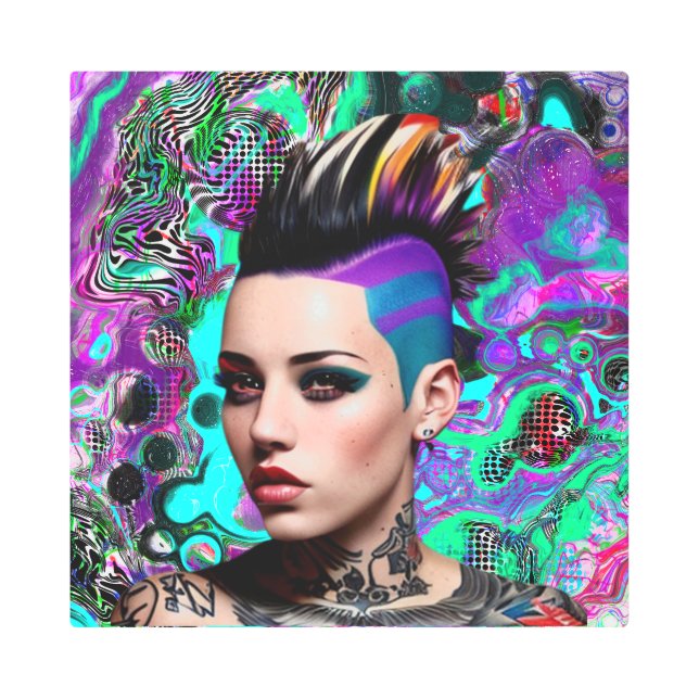 モホークパンクガール抽象芸術 メタルプリント (正面)