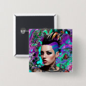 モホークパンクガール抽象芸術 缶バッジ (正面&裏面)