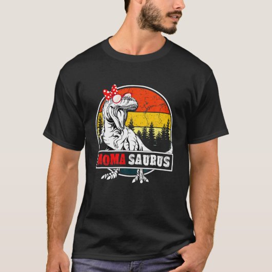 モマサウルスおもしろい恐竜モマサウルス一家 Tシャツ (正面)