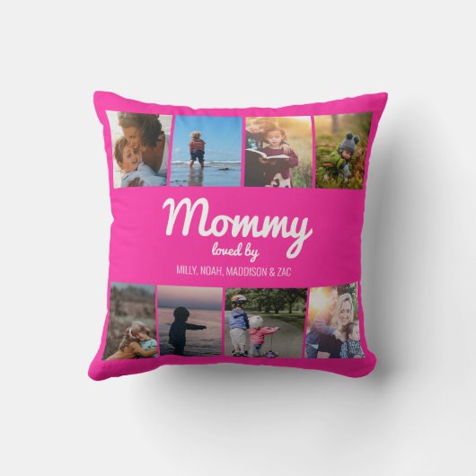 モマ賛美ーフォトコラージュパーソナライズされたホットピンク クッション (裏面)