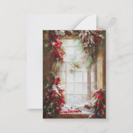 モミとベリーのウィンドウ予算ミニクリスマス ノートカード