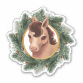 モミのリースに囲まれた馬 シール (正面)
