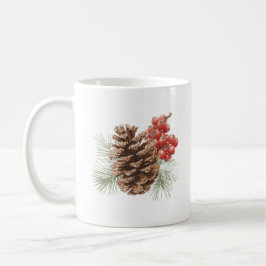モミの実とベリーのクリスマス コーヒーマグカップ