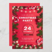 モミの小枝とクリスマスライトクリスマス 招待状 (正面/裏面)