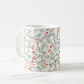 モミの小枝とベリーのクリスマス 名前入り コーヒーマグカップ (正面左)