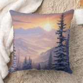 モミの木々と太陽の冬の山の風景 クッション (ブランケット)