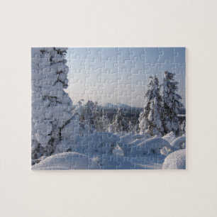 モミの木が咲く雪の冬の風景 ジグソーパズル