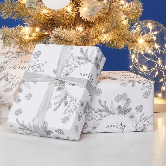 モミの木とヒイラギの枝の田舎風なクリスマス ラッピングペーパー (クリスマス)