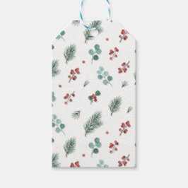 モミの木とベリーのミニマル クリスマスパターン ギフトタグ