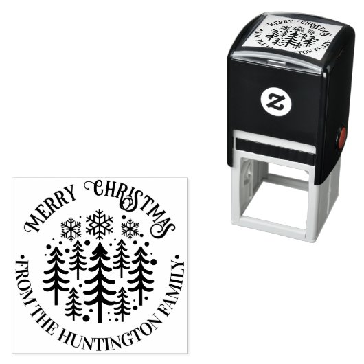 モミの木と雪の結晶メリークリスマスの名前 セルフインキングスタンプ (インサイチュ)