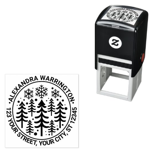 モミの木と雪片の名前差出人住所#2 セルフインキングスタンプ (インサイチュ)