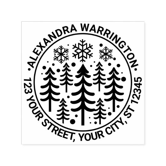 モミの木と雪片の名前差出人住所#2 セルフインキングスタンプ (デザイン)