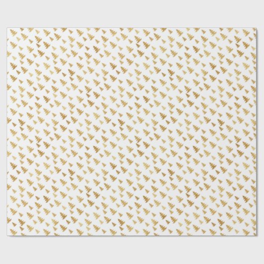 モミの木のクリスマスパターン。白背景に金色。 ラッピングペーパー (フラット)