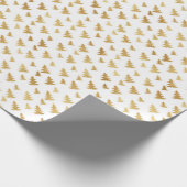 モミの木のクリスマスパターン。白背景に金色。 ラッピングペーパー (角)