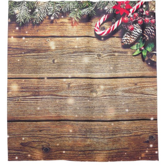 モミの木のクリスマス:ダークウッドの装飾 シャワーカーテン (正面)