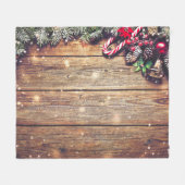 モミの木のクリスマス:ダークウッドの装飾 フリースブランケット (正面(横))