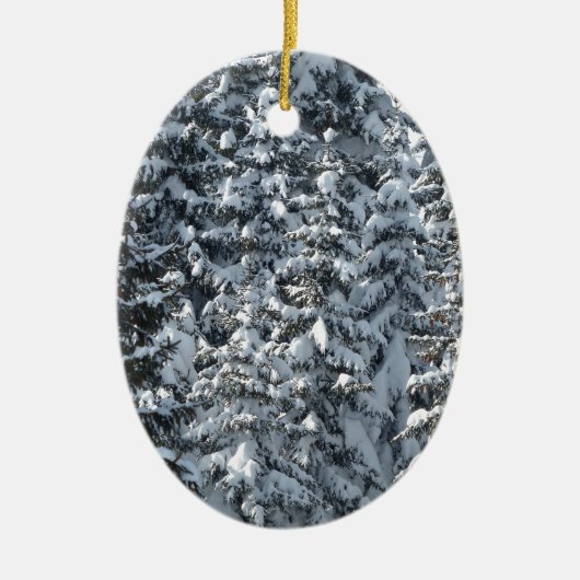モミの木の雪のテクスチャー セラミックオーナメント (正面)