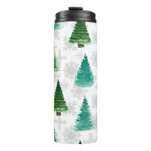 モミの木や雪片を使ったシームレスな模様。ワット タンブラー (正面)