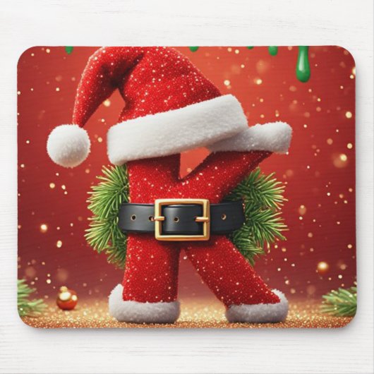 モミの木リースのサンタK文字 クリスマスの輝き🎅 マウスパッド (正面)