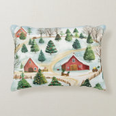 モミの木素朴が植えられた水彩冬の風景 アクセントクッション (正面)