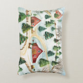 モミの木素朴が植えられた水彩冬の風景 アクセントクッション (正面(垂直))