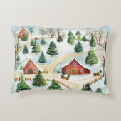 モミの木素朴が植えられた水彩冬の風景 アクセントクッション (裏面)