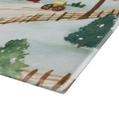 モミの木素朴が植えられた水彩冬の風景 カッティングボード (角)