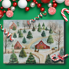 モミの木素朴が植えられた水彩冬の風景 カッティングボード