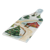 モミの木素朴が植えられた水彩冬の風景 カッティングボード (角)