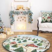 モミの木素朴が植えられた水彩冬の風景 クッション