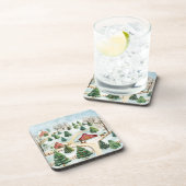 モミの木素朴が植えられた水彩冬の風景 コースター (右側)