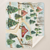 モミの木素朴が植えられた水彩冬の風景 シェルパブランケット (正面)