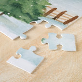 モミの木素朴が植えられた水彩冬の風景 ジグソーパズル (側面)