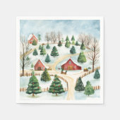 モミの木素朴が植えられた水彩冬の風景 スタンダードカクテルナプキン (正面)