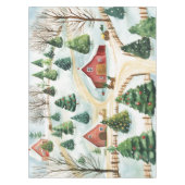 モミの木素朴が植えられた水彩冬の風景 テーブルクロス (正面)