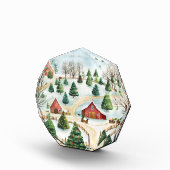 モミの木素朴が植えられた水彩冬の風景 フォトブロック (右)