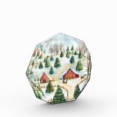 モミの木素朴が植えられた水彩冬の風景 フォトブロック (左)