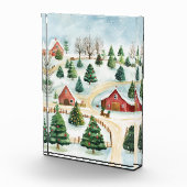 モミの木素朴が植えられた水彩冬の風景 フォトブロック (右)