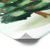 モミの木素朴が植えられた水彩冬の風景 ポスター (角)