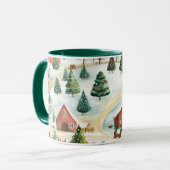 モミの木素朴が植えられた水彩冬の風景 マグカップ (正面左)
