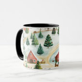 モミの木素朴が植えられた水彩冬の風景 マグカップ (正面左)