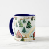 モミの木素朴が植えられた水彩冬の風景 マグカップ (正面左)