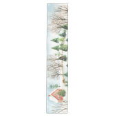 モミの木素朴が植えられた水彩冬の風景 ミディアムテーブルランナー (正面)