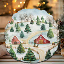 モミの木素朴が植えられた水彩冬の風景