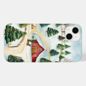 モミの木素朴が植えられた水彩冬の風景 Case-Mate iPhoneケース (裏面 (横))